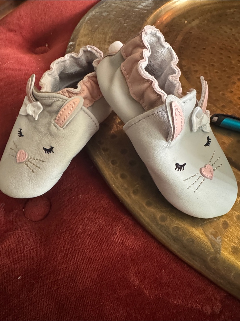 Robeez White and Pink Bunny Soft Leather Baby Shoes